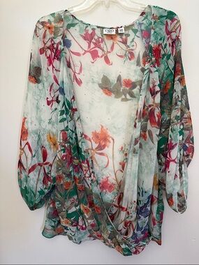 Cato Floral Sheer Wrap Blouse - 26/28 - NWOT